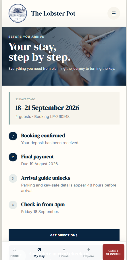 The Lobster Pot guest app stay details